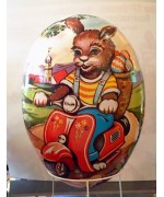 Traditional Motif Paper Mache Easter Egg - Bunny on Motorbike